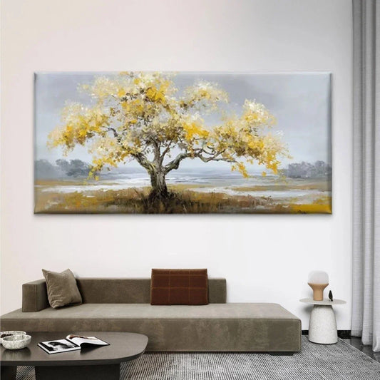 Yellow Leaves Landscape Wall Art Canvas Office Home Room Framed 80x45cm