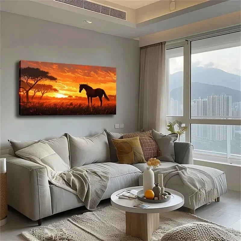 Realistic Sunset Grassland Wall Art Canvas Office Home Room Framed 120x60cm