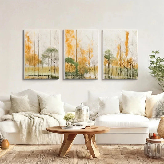 3pcs Vivid Forest Sunset Farmhouse And Modern Metal Print Ready to Hang Art