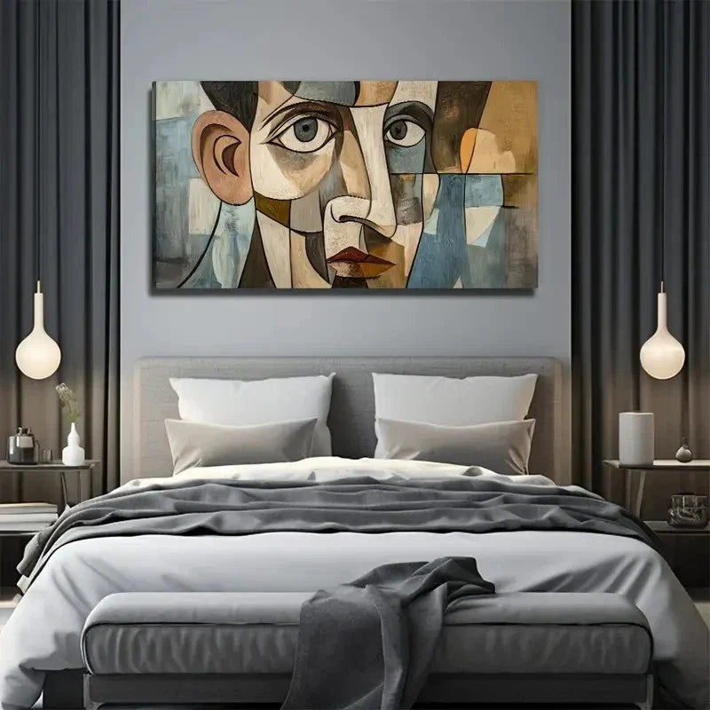 Abstract Face Deco Bohemian Wall Art Canvas Office Home Room Framed 120x60cm