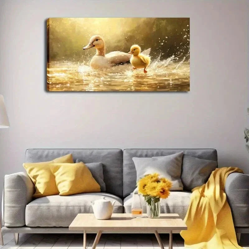 Ducks with Flatter Charming Wall Art Canvas Office Home Room Framed 80x45cm