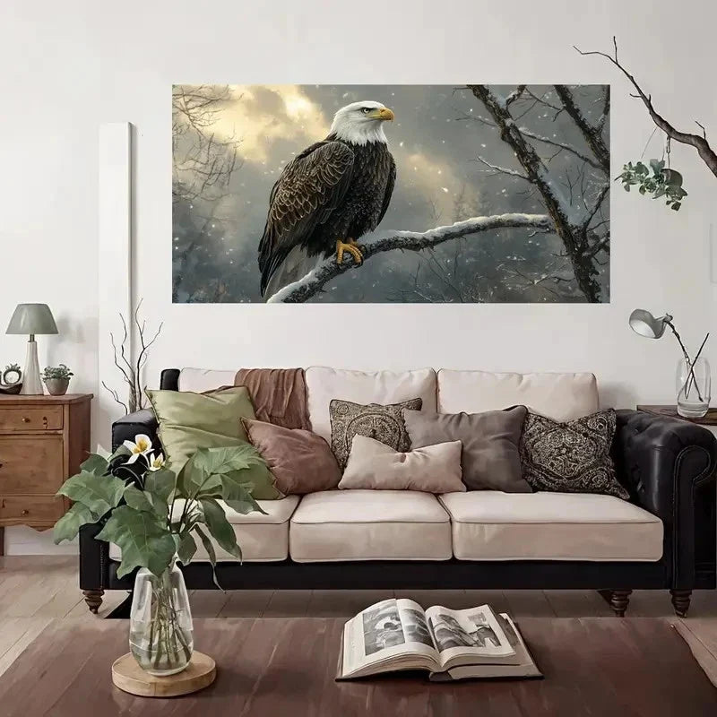 Winter Eagle Branch Wall Art Canvas Office Home Room Framed 120x60cm