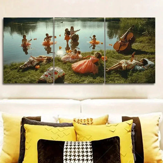 3pcs Concert by the lake Art Painting Metal Print Ready to Hang Art