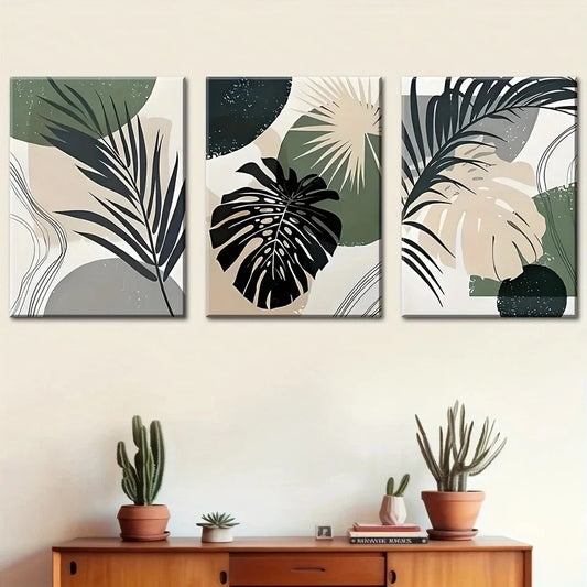 3pcs Modern and Fashionable Plant Leaf Metal Print Ready to Hang Art