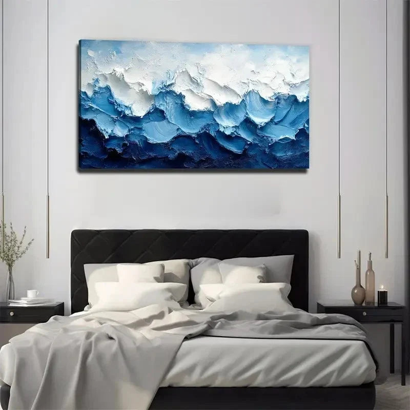 Acrylic Painting Ocean Wave Wall Art Canvas Office Home Room Framed 80x45cm