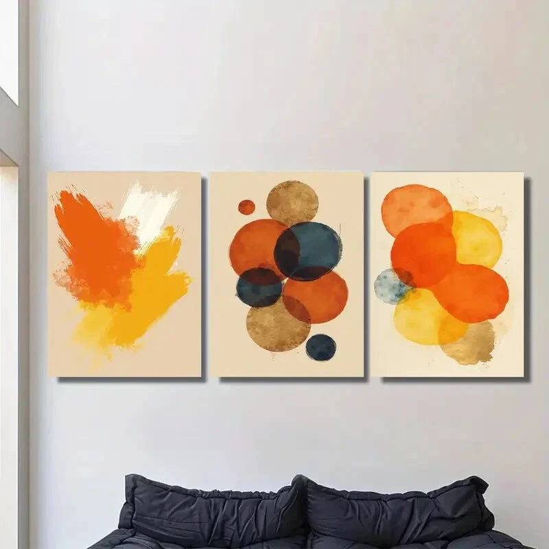 3pcs Vibrant Colorful Golden Accents Modern Metal Print Ready to Hang Art