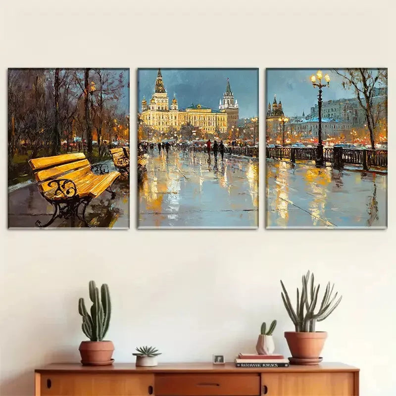 3pcs  Moscow evening Streetscape Wrapped Wall Art Set Canvas Framed 40x60cm - High Quality Print 100% Australian Made Wall Canvas Ready to Hang