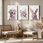 3pcs Dog Cat & Rabbit with Glasses Metal Print Ready to Hang Art