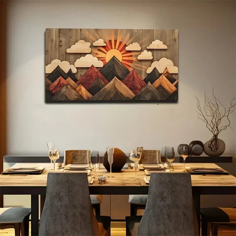 Multicolor Geometric Peaks Wall Art Canvas Office Home Room Framed 120x60cm
