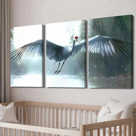 3pcs Crane Close-up Flying Bird Portrait Wall Art Set Canvas Framed 40x60cm - High Quality Print 100% Australian Made Wall Canvas Ready to Hang
