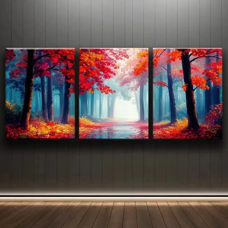 3pcs Autumn Forest Red Nature Beauty Perfect Wall Art Set Canvas Framed 40x60cm - High Quality Print 100% Australian Made Wall Canvas Ready to Hang