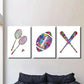 3pcs Rainbow Badminton Football Baseball Wall Art Set Canvas Framed 40x60cm - High Quality Print 100% Australian Made Wall Canvas Ready to Hang