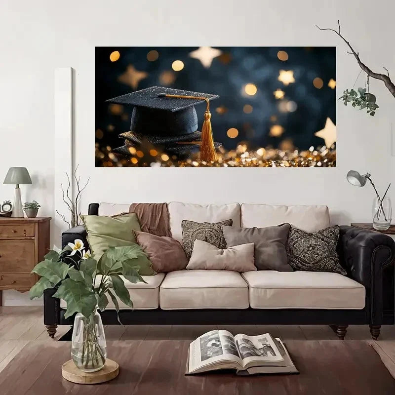 Graduation Cap Celebration Wall Art Canvas Office Home Room Framed 120x60cm