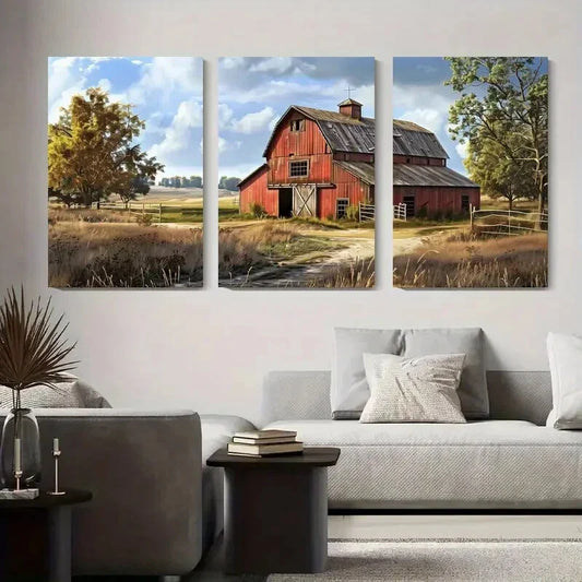 3pcs Rustic Barn Landscape Autumn Farmhouse Metal Print Ready to Hang Art