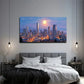 Realistic City Night Skyline Wall Art Canvas Office Home Room Framed 80x45cm