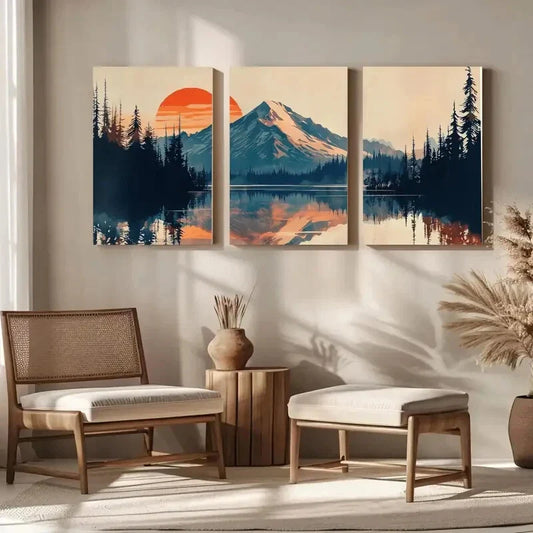 3pcs Forest Silhouette Panoramic Landscape Metal Print Ready to Hang Art