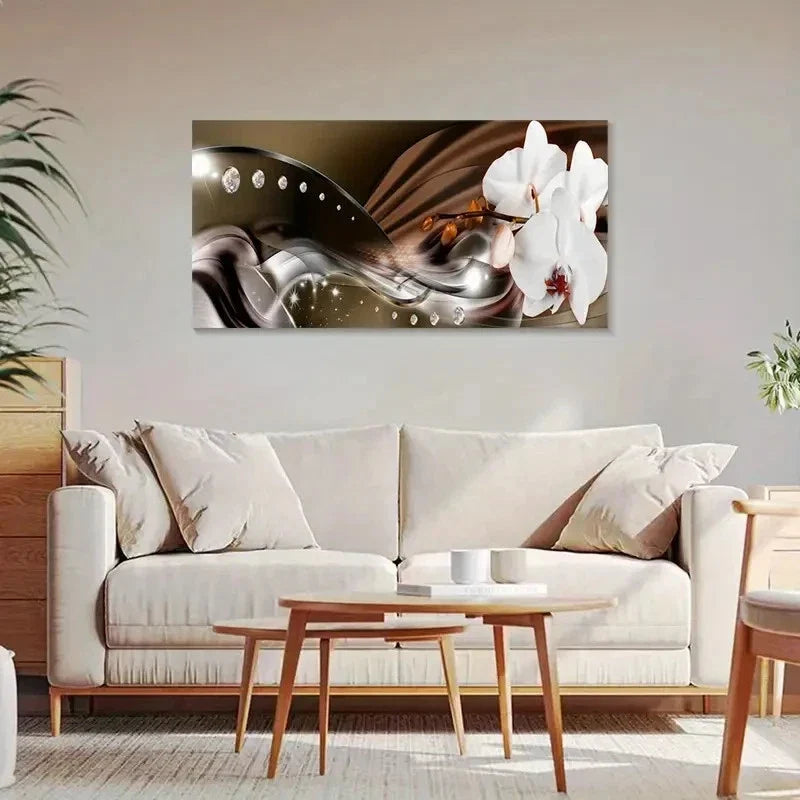 Elegant White Orchids Nature Wall Art Canvas Office Home Room Framed 80x45cm