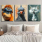 3pcs Angry Orangutan Pigeon and Surprised Cat Wall Art Set Canvas Framed 40x60cm - High Quality Print 100% Australian Made Wall Canvas Ready to Hang