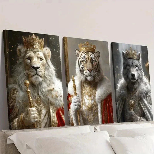 3pcs Lion Tiger And Wolf Animal Kingdom Wall Art Set Canvas Framed 40x60cm - High Quality Print 100% Australian Made Wall Canvas Ready to Hang