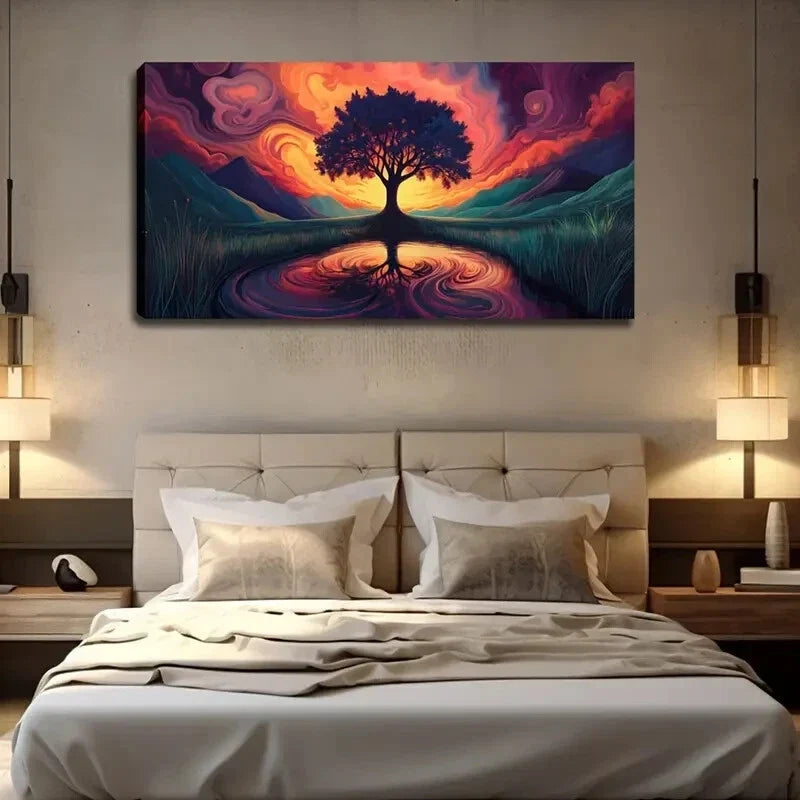 Vibrant Sunset Reflection Wall Art Canvas Office Home Room Framed 120x60cm