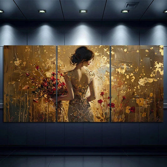 3pcs Abstract Floral Women'S Triple Painting Metal Print Ready to Hang Art