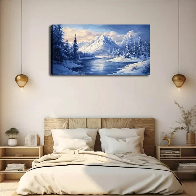 Snowy Mountain Landscape Wall Art Canvas Office Home Room Framed 120x60cm