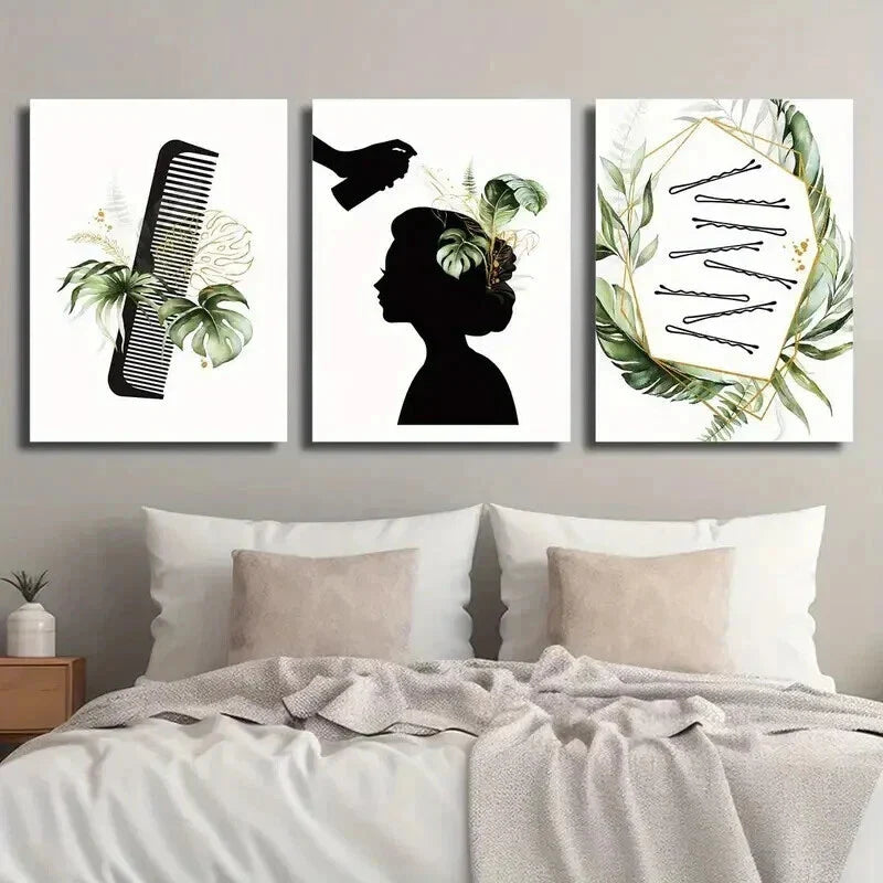 3pcs Hair Salon Beauty Parlor Decor Wall Art Set Canvas Framed 40x60cm - High Quality Print 100% Australian Made Wall Canvas Ready to Hang
