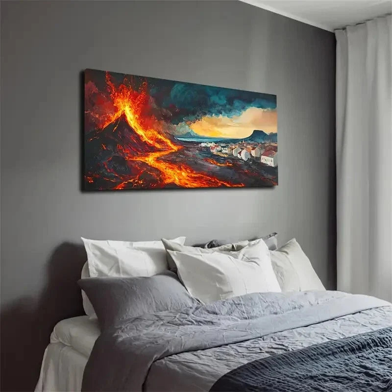 Hot Lava Rushes Down Like a Red Wall Art Canvas Office Home Room Framed 120x60cm