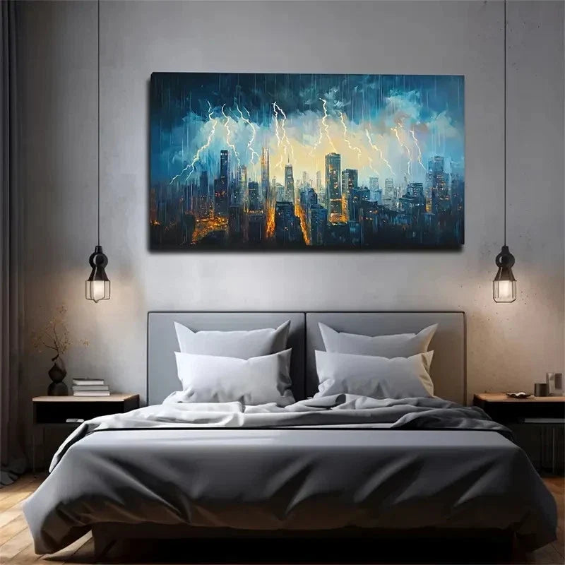 Lightning Power Storm Exterior Wall Art Canvas Office Home Room Framed 120x60cm+