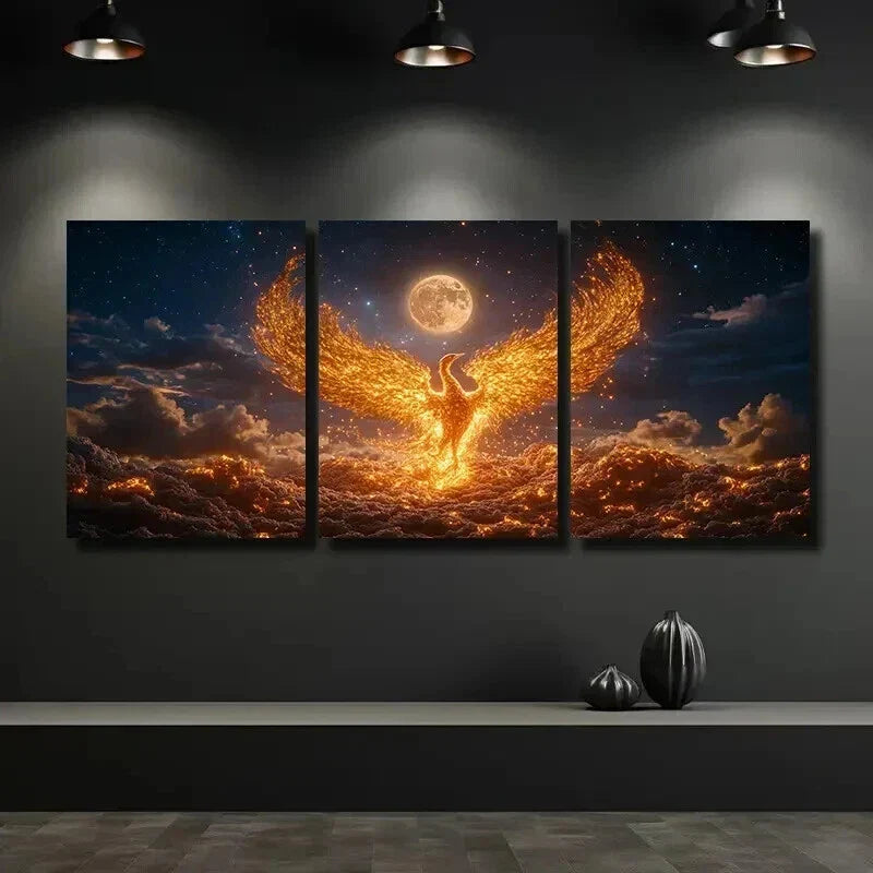 3pcs Phoenix Rising from The Ashes Wall Art Set Canvas Framed 40x60cm - High Quality Print 100% Australian Made Wall Canvas Ready to Hang