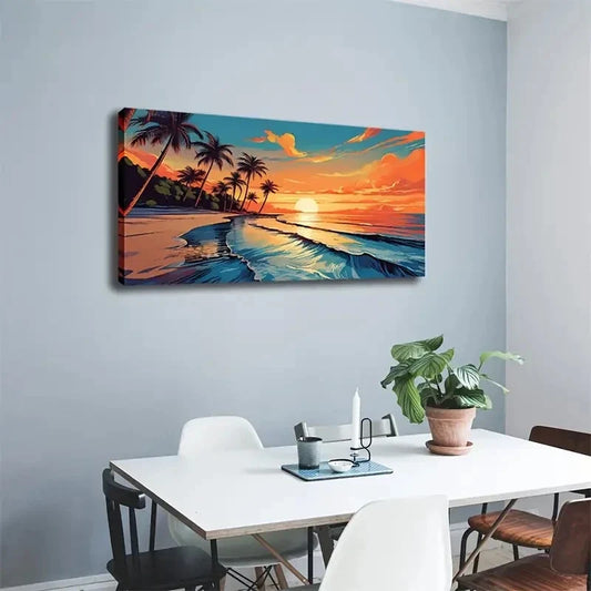 Beach Sunset Landscape Deco Wall Art Canvas Office Home Room Framed 80x45cm
