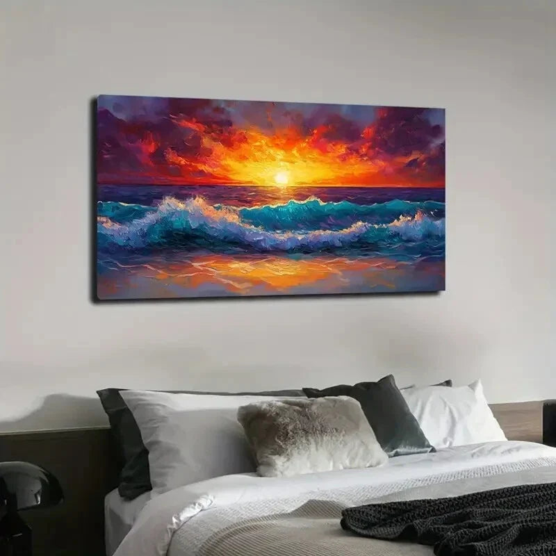 Ocean Sunset Vibrant Colors Wall Art Canvas Office Home Room Framed 120x60cm