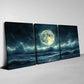 3pcs Blue & Green Starry Night Sky Moonlit Ocean Wall Art Set Canvas Framed 40x60cm - High Quality Print 100% Australian Made Wall Canvas Ready to Hang