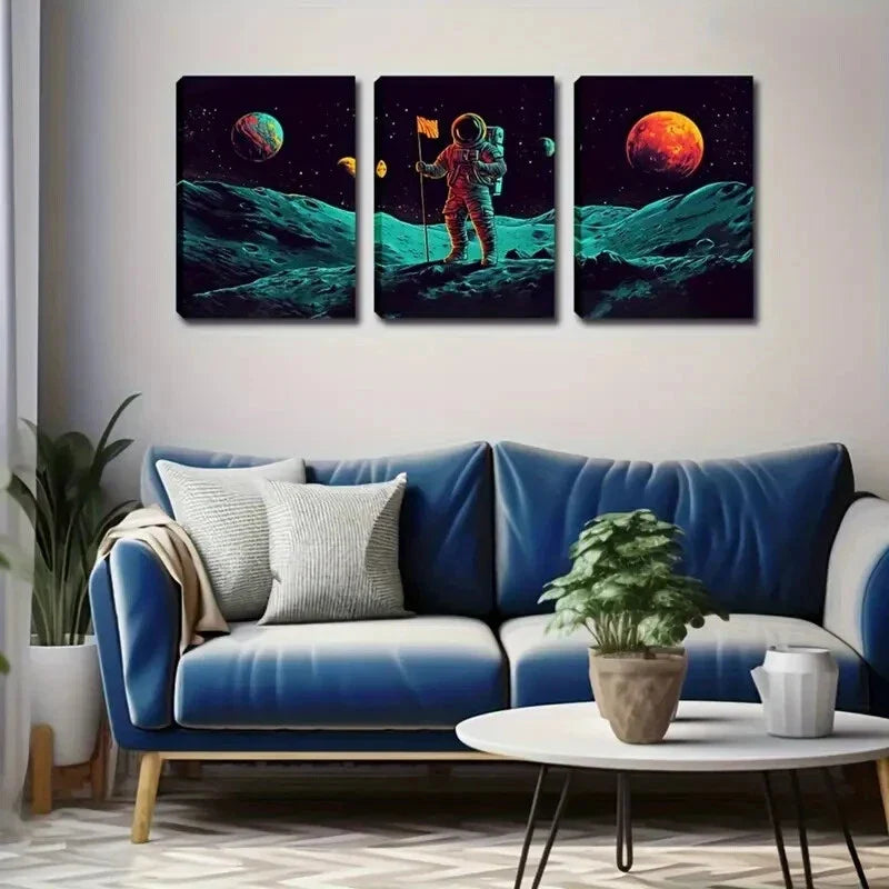 3pcs Black Starry Outer Space World Wall Art Set Canvas Framed 40x60cm - High Quality Print 100% Australian Made Wall Canvas Ready to Hang