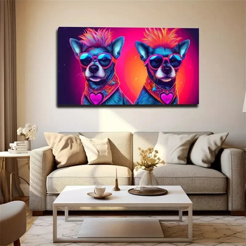 Cool Dog With Fashion Glasses Wall Art Canvas Office Home Room Framed 120x60cm