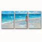3pcs Beach Scene with Little Girl in Pink Metal Print Ready to Hang Art