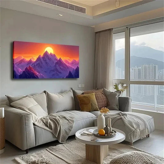 Sun Rises Slowly Sunlight Snow Wall Art Canvas Office Home Room Framed 120x60cm