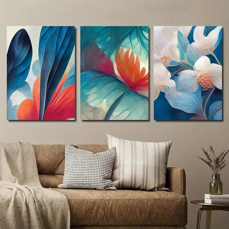 3pcs Colorful Botanical Decor Flower Wall Art Set Canvas Framed 40x60cm - High Quality Print 100% Australian Made Wall Canvas Ready to Hang