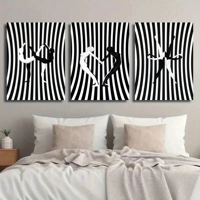 3pcs Black And White Figure Zebra Stripes Wall Art Set Canvas Framed 40x60cm - High Quality Print 100% Australian Made Wall Canvas Ready to Hang