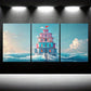 3pcs Dream Water Tower White Clouds Metal Print Ready to Hang Art