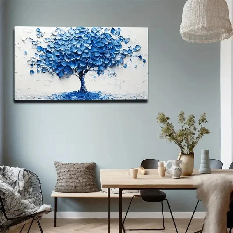 Blue Brushstroke Canopy Wall Art canvas office home room framed 120x60cm