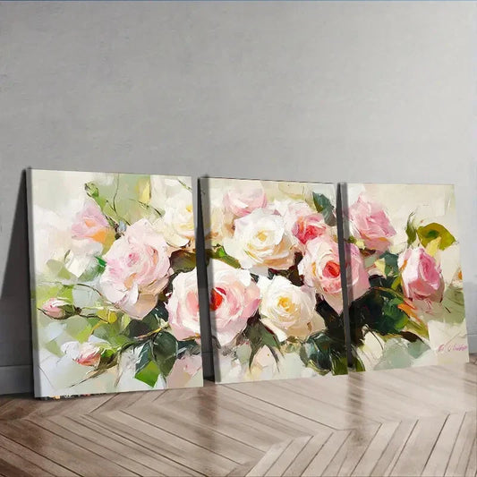 3pcs Rose Oil Painting Beauty Colorful Perfect Wall Art Set Canvas Framed 40x60cm - High Quality Print 100% Australian Made Wall Canvas Ready to Hang