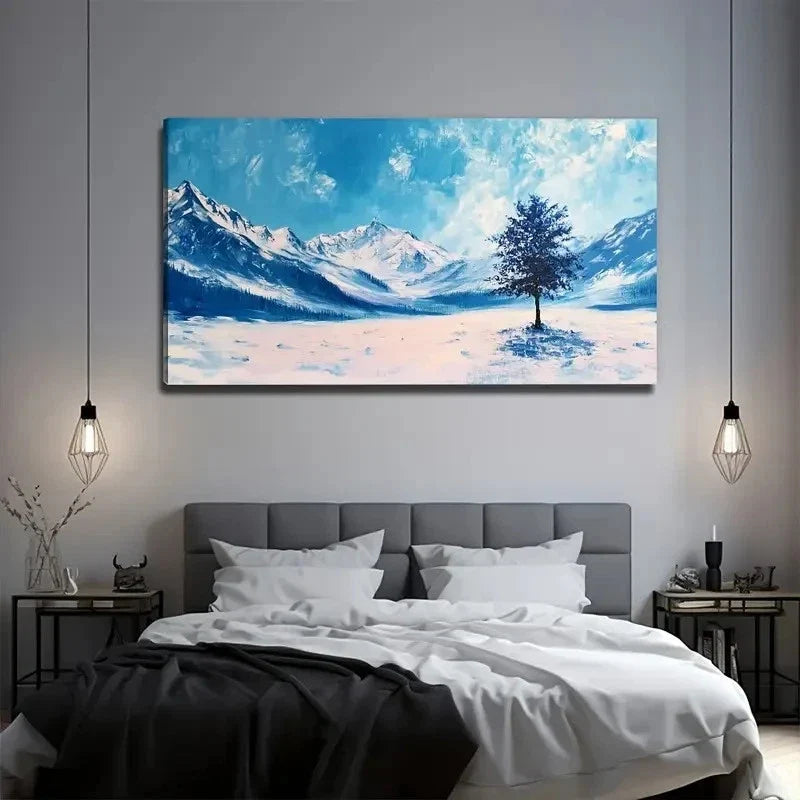 Large Snowy Winter Landscape Wall Art Canvas Office Home Room Framed 80x45cm