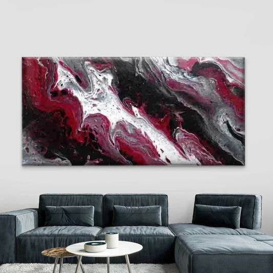 Abstract Bold Red Swirls Wall Art Canvas Office Home Room Framed 120x60cm