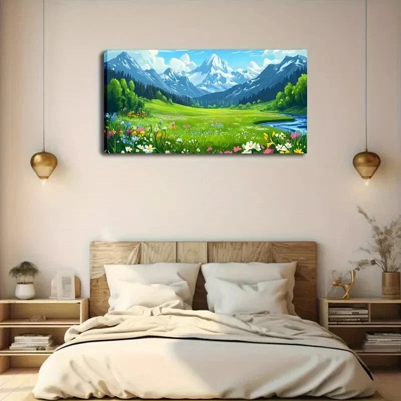 Serene Mountain Landscape Wall Art Canvas Office Home Room Framed 120x60cm