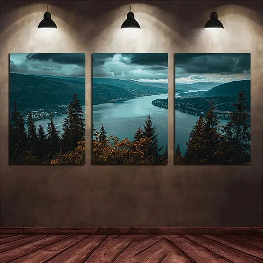 3pcs Scenic Lake Mountain Palm Trees Metal Print Ready to Hang Art
