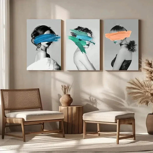 3pcs Creative Character Painting Girl Metal Print Ready to Hang Art