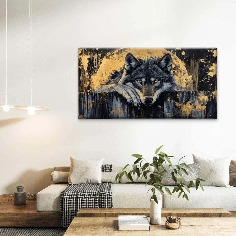 Abstract Wolf Wall Art Canvas Office Home Room Framed 80x45cm