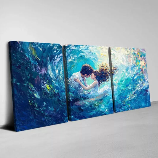 3pcs Romantic Valentine's Day Couple Blue View Wall Art Set Canvas Framed 40x60cm - High Quality Print 100% Australian Made Wall Canvas Ready to Hang
