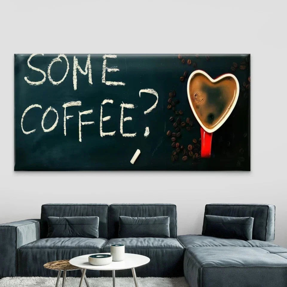 Heart Coffee Cup with Coffee Wall Art Canvas Office Home Room Framed 80x45cm